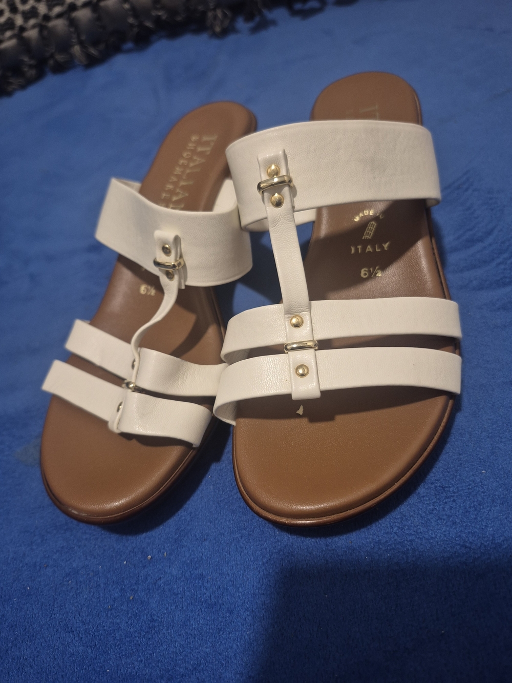 White Strappy Leather Slide Sandals - Italy